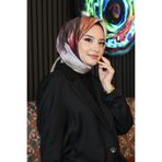Abstrakt Desen Pembe Soft Pamuk Eşarp Vizon