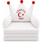 Abt Türkiye Futbol Takımı Taraftar Temalı Katlanabilir Çocuk Koltuğu ve Minder Yatak | Ay Yıldız Nakışlı Taç Şekilli Sünger Koltuk - Kırmızı - Beyaz - 45 x 45 cm