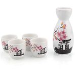 Abuff Japon Sake Seti, 1 Tokkuri Şişe ve 4 Ochoko Fincanı, Bahar Çiçekleri Seramik Sake Seti - Mikrodalga ve Bulaşık Makinesinde Yıkanabilir