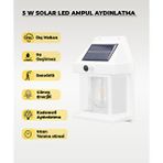 AC AYDINLATMA Beyaz 5w Solar / Güneş Enerjili Led Ampullü Duvar Fener Aplik 3200k - Sarı Işık