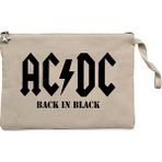 Ac Dc Back In Black Krem Clutch Astarlı Cüzdan / El Çantası - 25x18cm
