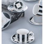 Acar 5027 Anita Geometrik Çizgi Desen 6 Kişilik 90 ml Porselen Kahve Fincan Takımı
