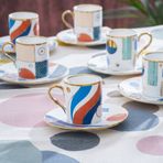 Acar 6 Kişilik Geometrik Desenli 110 ml Porselen Kahve Fincan Takımı