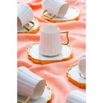 Acar Petra 6 Kişilik Porselen Kahve Fincanı Takımı - 90 ml - Beyaz - Gold