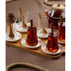 Acar Porselen Tabaklı Cam 6'lı Çay Bardağı Seti