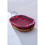 Acar Rustika Nomia Kırmızı Ekose 32 cm Hasır Oval Ekmek Sepeti