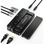 Acasis CM073S 10 in 1 USB-C Dock + SSD Disk Kutusu, 10Gbps, 4K60Hz HDMI, PD 100W, Gigabit Ethernet, AUX+Mic, SD/TF Kart, NVMe&SATA, Windows/Mac OS Uyumlu Vidasız Montaj