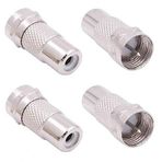 Accessonico F Tipi Erkek Fiş RCA Dişi Jak RF Video TV Kablo Adaptörü 75 Ohm Konektör Bağlayıcı Dönüştürücü Atari 2600 TV/7800 Sega/Coleco/Commodore Oyun Sistemi Ses Koaksiyel Kablo (4 Paket)