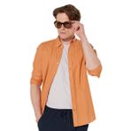 AC&Co / Altınyıldız Classics %100 Pamuk Oxford Slim Fit Dar Kesim Düğmeli Yaka Flamlı Gömlek, Renk Kiremit, Beden L