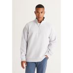 AC&Co / Altınyıldız Classics Açık Gri Loose Fit Dik Bato Yaka Içi Polarlı 3 Iplik Desenli Sweatshirt