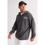 AC&Co / Altınyıldız Classics Antrasit-melanj Oversize Bol Kesim Içi Polarlı 3 Iplik Kapüşonlu Baskılı Sweatshirt