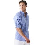 AC&Co / Altınyıldız Classics Comfort Fit Rahat Kesim Düğmeli Yaka Casual Keten Gömlek, Renk Saks Mavi, Beden L