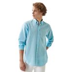 AC&Co / Altınyıldız Classics Comfort Fit Rahat Kesim Düğmeli Yaka Casual Keten Gömlek, Renk Turkuaz, Beden L