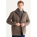 Ac&Co / Altınyıldız Classics Erkek Açık Kahve Oversize Geniş Kesim Klasik Yaka Yünlü Kırçıl Desenli Flanel Kışlık Gömlek Ceket
