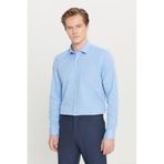 AC&Co / Altınyıldız Classics Erkek Acık Mavı Pamuklu Tailored Slim Fit Dar Kesim Klasik Yaka Armürlü Cepli Gömlek Acık Mavı
