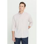 AC&Co / Altınyıldız Classics Erkek Bej Comfort Fit Rahat Kesim %100 Pamuk Gizli Düğme Yaka Desenli Gömlek