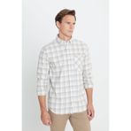 AC&Co / Altınyıldız Classics Erkek Bej-gri Slim Fit Dar Kesim Düğmeli Yaka Sıcak Tutan Kareli Kışlık Flanel Oduncu Gömlek