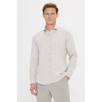 AC&Co / Altınyıldız Classics ERKEK BEJ Kolay Ütülenebilir Slim Fit Dar Kesim İtalyan Yaka Armürlü Gömlek Bej