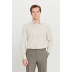 AC&Co / Altınyıldız Classics Erkek Bej Pamuklu Tailored Slim Fit Dar Kesim Klasik Yaka Armürlü Cepli Gömlek Bej