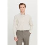 AC&Co / Altınyıldız Classics Erkek Bej Pamuklu Tailored Slim Fit Dar Kesim Klasik Yaka Armürlü Cepli Gömlek
