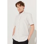 AC&Co / Altınyıldız Classics Erkek Bej Slim Fit Dar Kesim Düğmeli Yaka Gofre Desenli Gömlek