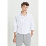 AC&Co / Altınyıldız Classics Erkek Beyaz Comfort Fit Geniş Kesim Klasik Yaka Pamuklu Rahat Armürlü Gömlek Beyaz