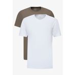 AC&Co / Altınyıldız Classics Erkek Beyaz-hakı 2'li Paket Slim Fit Dar Kesim Pamuklu Basic Tişört