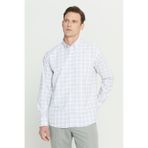 AC&Co / Altınyıldız Classics Erkek Beyaz Hakı Comfort Fit Rahat Kesim %100 Pamuk Klasik Yaka Armürlü Gömlek