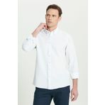 AC&Co / Altınyıldız Classics Erkek Beyaz Kırışmayan Teknik Oxford Gofre Desenli Slim Fit Dar Kesim Düğmeli Yaka Esnek Gömlek