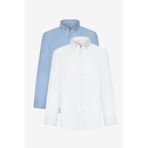 AC&Co / Altınyıldız Classics Erkek Beyaz-mavı 2'li Pamuklu Kolay Ütülenebilir Slim Fit Dar Kesim Oxford Gömlek Paketi Beyaz - Mavi