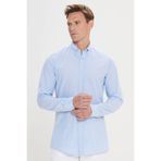 AC&Co / Altınyıldız Classics Erkek Beyaz-Mavi Slim Fit Dar Kesim Düğmeli Yaka Pamuklu Kareli Gömlek