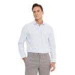 AC&Co / Altınyıldız Classics Erkek BEYAZ-MAVI Slim Fit Dar Kesim İtalyan Yaka Armürlü Pamuklu Basic Gömlek