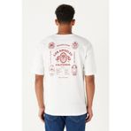 AC&Co / Altınyıldız Classics Erkek Beyaz Oversize Bol Kesim Bisiklet Yaka %100 Pamuk Baskılı Tişört