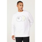 AC&Co / Altınyıldız Classics Erkek Beyaz Oversize Bol Kesim Bisiklet Yaka Pamuklu Baskılı Sweatshirt