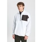 AC&Co / Altınyıldız Classics Erkek Beyaz Oversize Bol Kesim Dik Bato Yaka Cep Detaylı Fermuarlı Soğuk Geçirmez Polar Sweatshirt