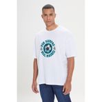 AC&Co / Altınyıldız Classics Erkek Beyaz Real Madrid Lisanslı Oversize Fit Bol Kesim Bisiklet Yaka Tişört
