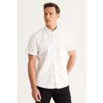 AC&Co / Altınyıldız Classics ERKEK BEYAZ Slim Fit Dar Kesim Düğmeli Yaka Keten Gömlek