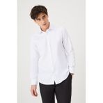 Ac&Co / Altınyıldız Classics Erkek Beyaz Slim Fit Dar Kesim Klasik Yaka Pamuklu Armürlü Gömlek Beyaz