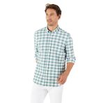AC&Co / Altınyıldız Classics Erkek Beyaz-yeşil Slim Fit Dar Kesim Düğmeli Yaka Kareli Gömlek - M - Beyaz - Yeşil