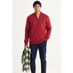 AC&Co / Altınyıldız Classics Erkek Bordo Standart Fit Normal Kesim Içi Polarlı 3 Iplik Kolej Yaka Pamuklu Sweatshirt Ceket