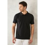 AC&Co / Altınyıldız Classics Erkek Çekmeyen Pamuklu Kumaş Regular Fit Rahat Kesim Koyu Siyah Kıvrılmaz Polo Yaka Cepli Tişört