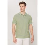 AC&Co / Altınyıldız Classics Erkek Çekmeyen Pamuklu Kumaş Regular Fit Rahat Kesim Yeşil Kıvrılmaz Polo Yaka Cepli Tişört