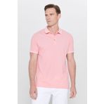 AC&Co / Altınyıldız Classics Erkek Çekmeyen Pamuklu Kumaş Slim Fit Dar Kesim Pembe-Beyaz Kıvrılmaz Polo Yaka Tişört