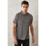 AC&Co / Altınyıldız Classics Erkek Çekmeyen Pamuklu Kumaş Slim Fit Dar Kesim Siyah Kıvrılmaz Polo Yaka Tişört - XL