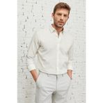 AC&Co / Altınyıldız Classics Erkek Ekru Comfort Fit Rahat Kesim Gizli Düğme Yaka %100 Pamuk Flamlı Gömlek