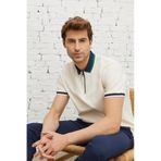 AC&Co / Altınyıldız Classics Erkek Ekru Lacı Regular Fit Geniş Kesim Polo Yaka Tişört Ekru - Lacivert