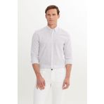 AC&Co / Altınyıldız Classics Erkek Gri %100 Pamuk Slim Fit Dar Kesim Düğmeli Gömlek Yaka Armürlü Gömlek