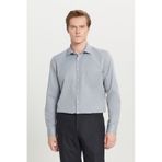 AC&Co / Altınyıldız Classics Erkek Grı Pamuklu Tailored Slim Fit Dar Kesim Klasik Yaka Armürlü Cepli Gömlek Gri