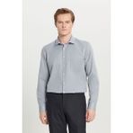 AC&Co / Altınyıldız Classics Erkek Gri Pamuklu Tailored Slim Fit Dar Kesim Klasik Yaka Armürlü Cepli Gömlek
