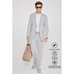 AC&Co / Altınyıldız Classics Erkek Gri Slim Fit Dar Kesim Mono Yaka Beli Bağlamalı Kapak Cepli Esnek Takım Elbise